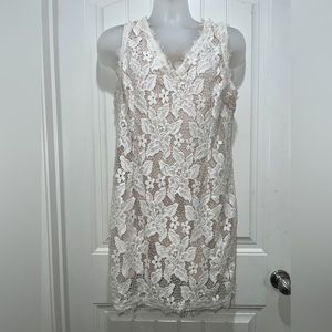 White lace cream white color / splash pink dress XL